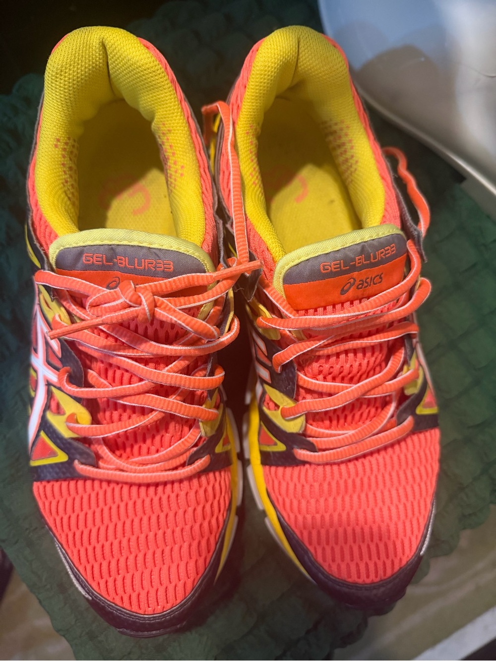 Asics Women's Gel-Blur33 Neon Coral and Yellow Running Sneakers